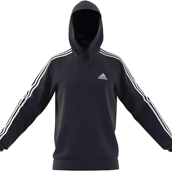 🆕adidas Men's Essentials 3-Stripes French Terry Hoodie, LG-Legend Ink/White,NWT - Picture 1 of 3